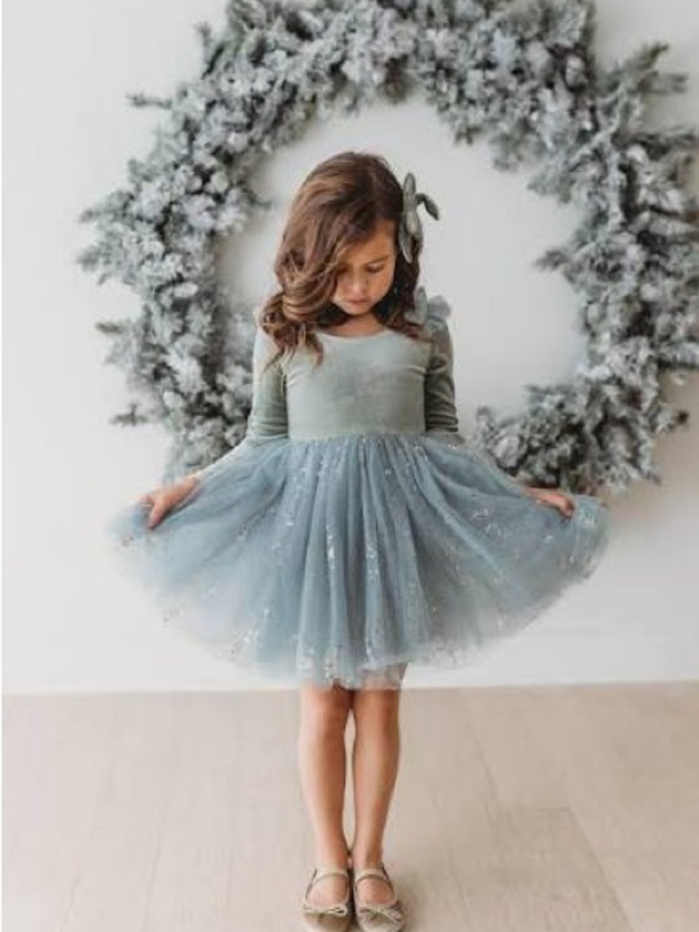 Elestory Girls' Sage Green Sparkle Tulle Party Dress
